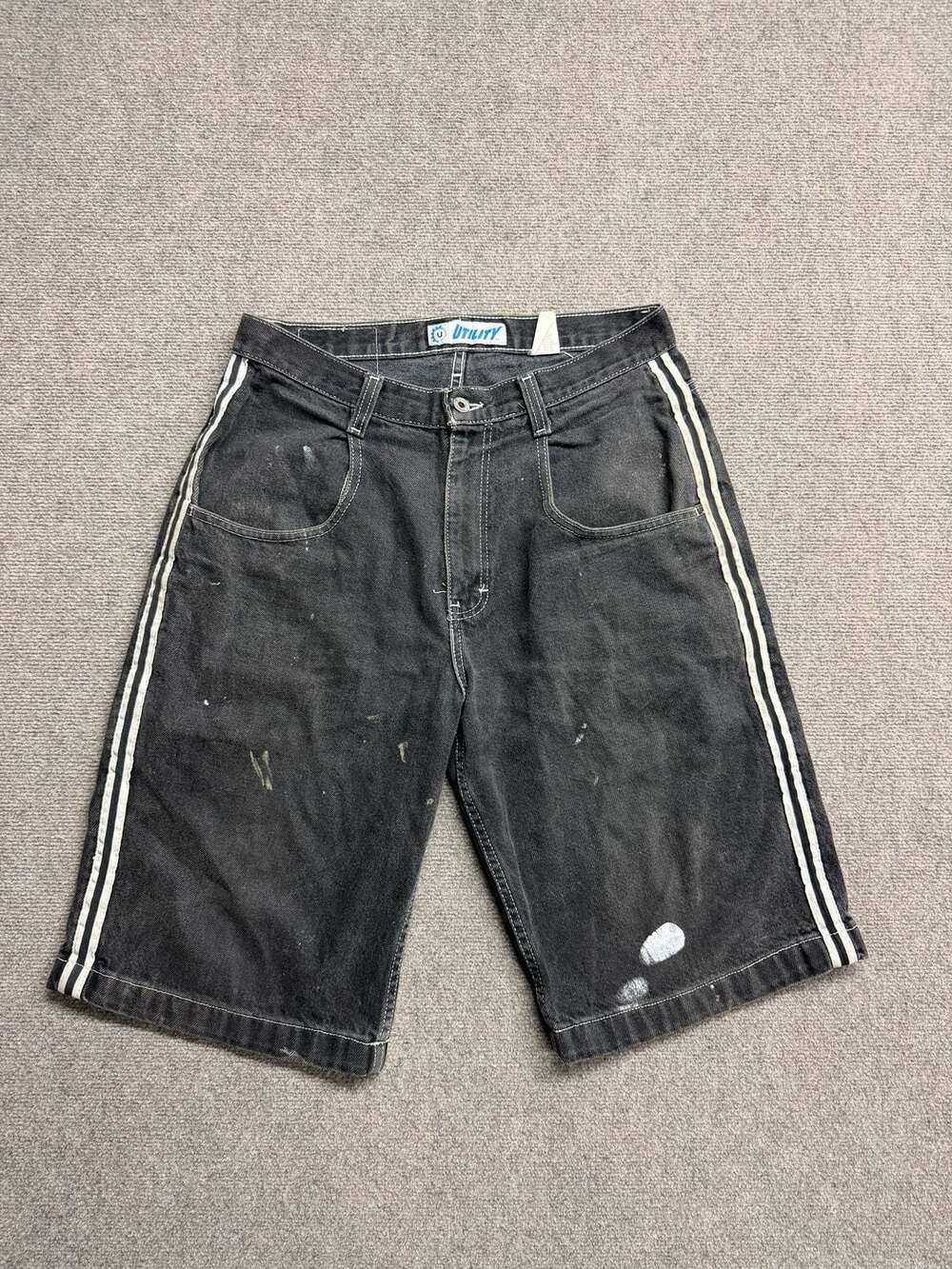 Utility Denim Shorts Size 32 Black Cotton Baggy Skater Y2K